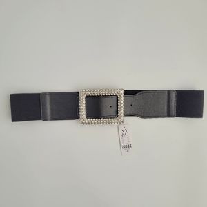 NWT New York & Company Rhinestone Buckle Faux-Leather Belt L/XL